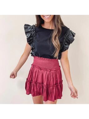 Why Dress Ruffle Sleeve Top Women's Small Faux Leather